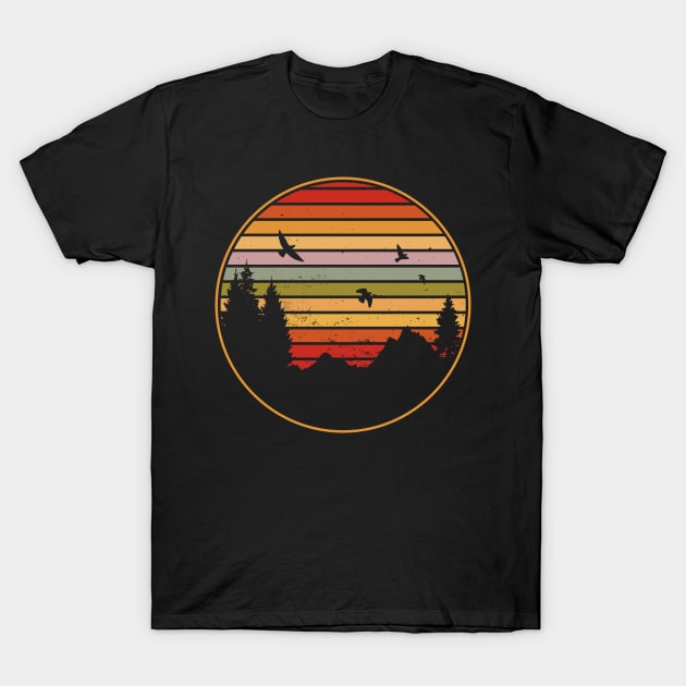 Retro Forest Sunset Circle T-Shirt by LR_Collections